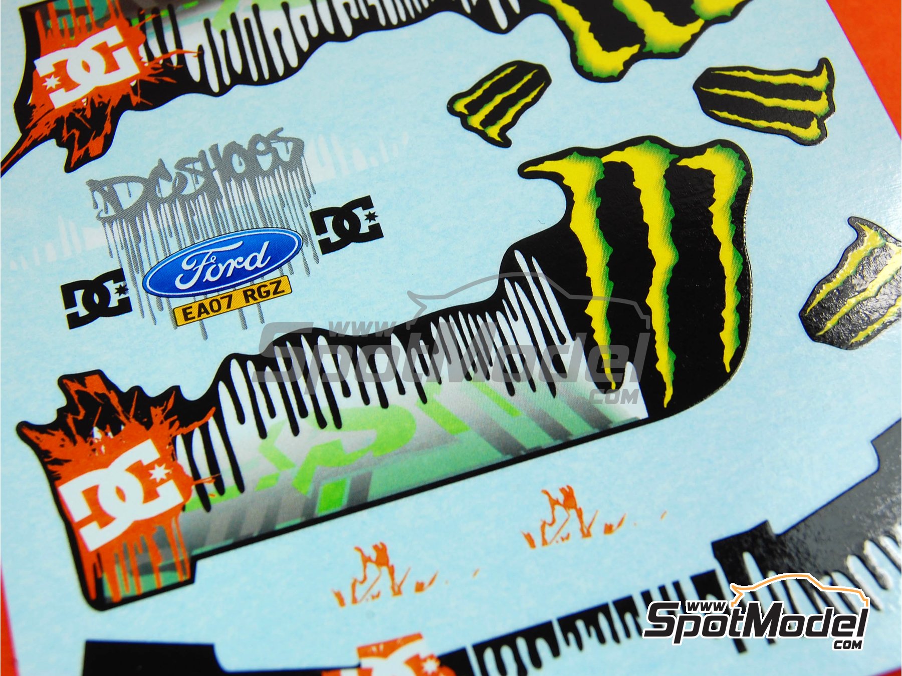 Ford Focus RS09 sponsored by Monster Energy Drinks - Alsace - Vosges Rally  2010. Marking / livery in 1/24 scale manufactured by Renaissance Models (re